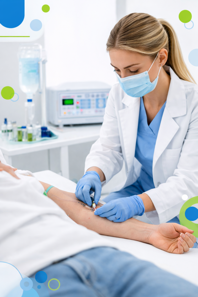 Aplicación de ozonoterapia por profesional de salud.